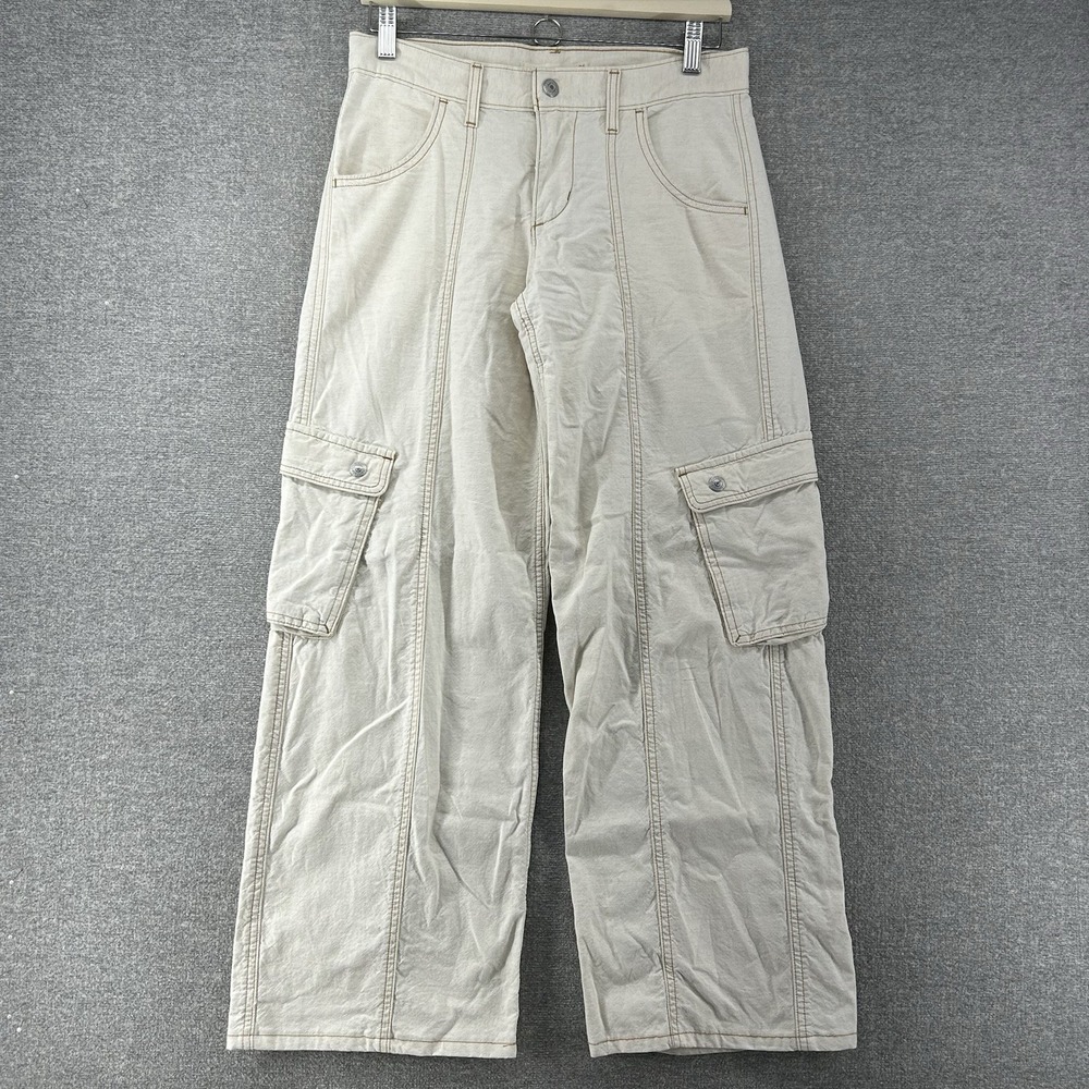 Levis Superlow Cargo Wide Leg Pants Women Size 26 Altered‎ Hem Ivory Casual